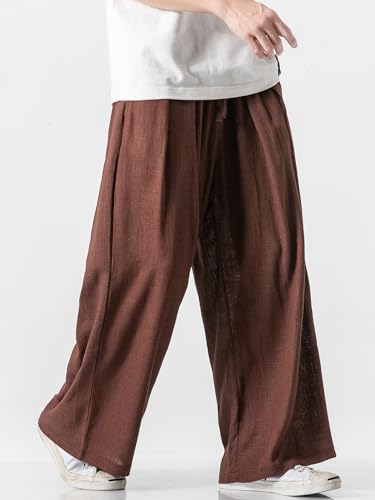 Men's Cotton Linen Pants Causal Harem Pants Elastic Waist Beach Boho Yoga Loose Trousers2