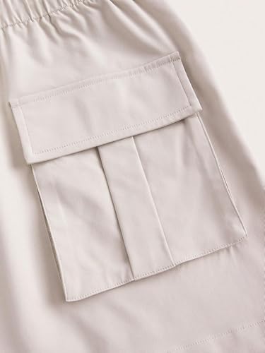 EARKOHA 2025 Skirts for Women Solid Color Drawstring Waist A-Line Work Skirt with Flap Pockets Apricot M3