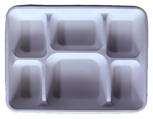 GREEN EARTHLY 12" X 9" 6 Compartments Rectangle Bagasse (Sugarcane pulp) Disposable Meal Trays | Compostable | Biodegradable | Eco-Friendly | Sturdy | Microwave Safe. Pack of 100 Plates.