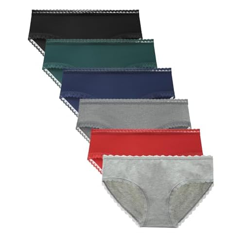 LIQQY Women's Cotton Underwear Lace Trim Hipster Breathable Panties Ladies Undies Multipack 6colors Small