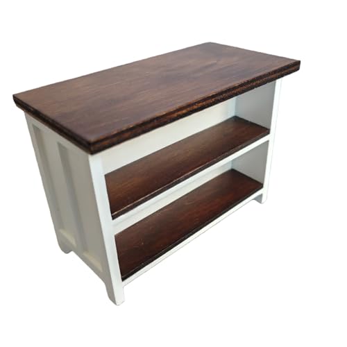 Dollhouse Miniature Kitchen Island 1/12 Scale Wood Counter with Storage Shelves Dining Table Restaurant Pub Bar (Brown)
