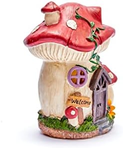 Fairy House Solar Powered secret Garden Ornament Pixie Decor Outdoor Decorative Home Light up Pathway Lawn Welcome Sign Statues Figurine 31cm Tall