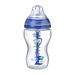 Tommee Tippee Advanced Anti-Colic Baby Bottle Super Soft Teat 3+ Months, 340 ml, Blue with Decorations