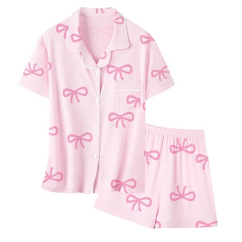 Umeyda Girls & Womens 2 Pieces Pajamas Sets Modal Sleepwear Button Down Short Sleeve Pjs Outfits