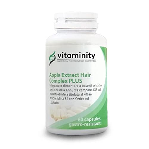 Vitaminity Apple Extract Hair Complex Plus - Integratori per Capelli, Anticaduta Capelli Donna e Uomo, Stimola la Crescita Capelli a Base di Ortica, Mela Annurca e Equiseto - Formato da 60 Capsule