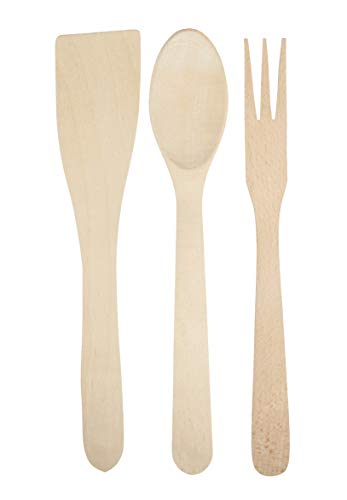 Rayher 62862505 Wooden Cutlery Set, 30 cm, 2.8-5.8 cm Wide, 3-Piece Wooden Cutlery, Natural, Consisting of Fork, Scraper, Spoon