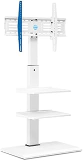 FITUEYES White Tall TV Stand for 32 - 65 Inch Cantilever TV Stand with Swivel Tilt Mount Iron Base Height Adjustable Shelves Holds 40kgs FT-S3602MW
