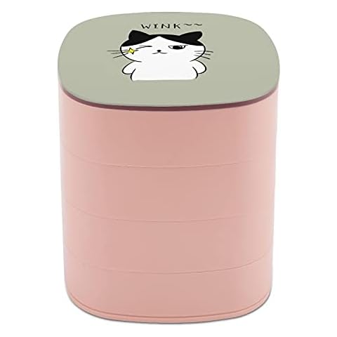 Rotate The Jewelry Box Print Painting Cat Cute Expression Love Multi-layer design jewelry organizer box with mirror for women girl and kids Cover