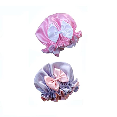 2 Pieces Kids Satin Bonnet for Sleeping, Adjustable Sleeping Cap Soft Silk Flower Night Hats with Cute Bow Design for Natural Hair, Fit for Toddler Child Baby Girls and Boys 2-5 Years Old