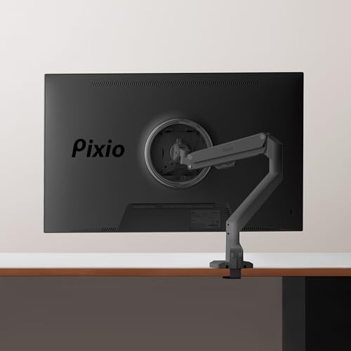 Pixio PS1S Wave Black Single Monitor Arm Stand Desk Mount - Fits up to 32 inches Monitors and up to 19.8lbs. VESA Compatibility and Integrated Cable Management