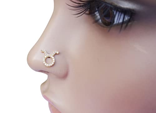 TheEthnicjewels - Taurus Zodiac Nose Ring, Zodiac Signs Nose Jewelry, Gold Plated Nose Ring, 22g Nose Ring, 24k Gold Nose Ring, Zodiac Nose Hoop, Hypoallergenic Nose Ring, Taurus Nose Ring