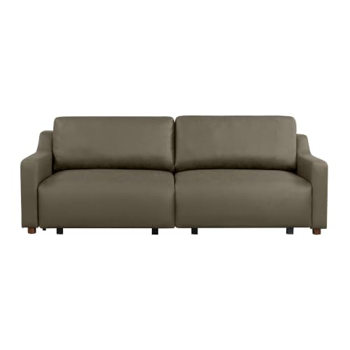 Image of Serta Glendale 90.2 inch Queen Size Wall-Hugging Convertible Sofa, Dreamcoil Comfort, Vegan Suede Fabric, Olive