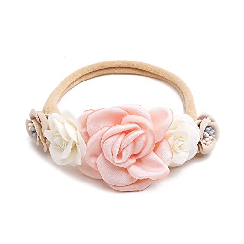 Image of BAKEFY - 3 Pcs Baby Flower Headbands Baby Girls Nylon Headbands Soft Hairbands Hair Accessories for Newborn Infant Toddler Kids（Beige Pink marron ）