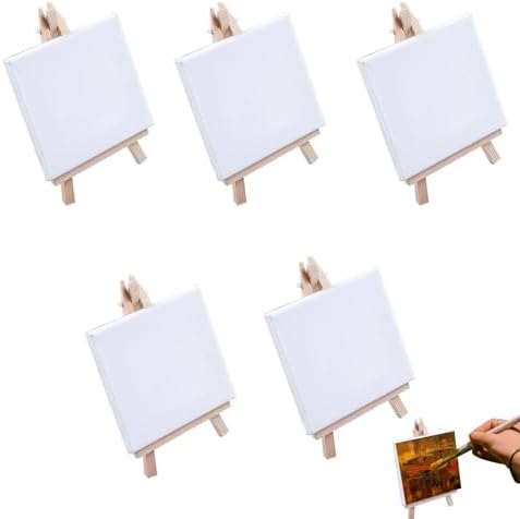 Kit De 10 Mini Toiles Sur Chevalets - 10x10 Cm - Pour Peinture Acrylique, Aquarelle - Art DIY Mini Toiles Chevalets
