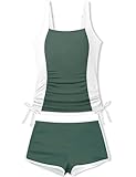 NAPU Girls Swimsuits Size 10-12 Color Block Tankini Swimsuit and Boyshort Quick Dry Bathing Suits 2Pcs Swimsuits Size 10-12 with White Sides Girls' Swimwear Beach Holiday