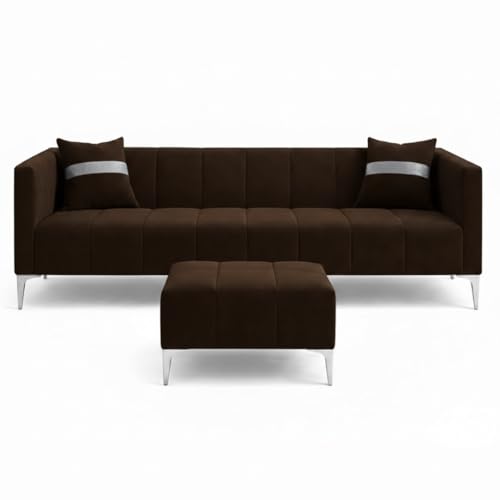 Image of Solomon 4 Seater L Shape Sofa Set with Movable Ottoman | Flexible Left or Right Layout | Luxe Velvet Suede Fabric | Comfortable Seating | Modern Sofa for Living Room - Dark Brown