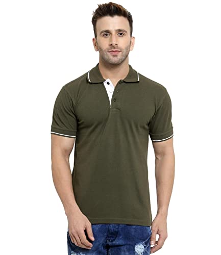 Image of Scott International Men's Organic Cotton Regular Fit Polo T-Shirt (Military Green with White, XL)