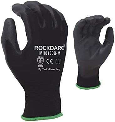 Miniatura 9 de Task Force - Guantes de trabajo de seguridad con revestimiento de poliuretano, 12 pares, guantes de punto sin costuras con revestimiento de