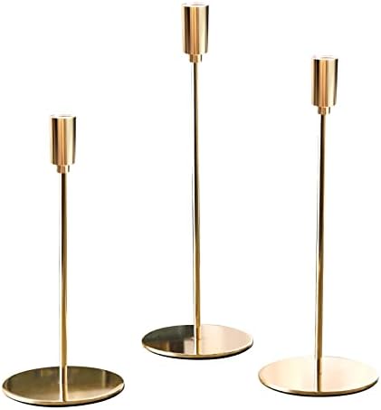 FLARDOR Gold Candle Holders Set 3, Decorative Candlestick Holder for Formal Events, Gifts for Friends, Candelabra Elegant Decoration for Table (GLOD×3)