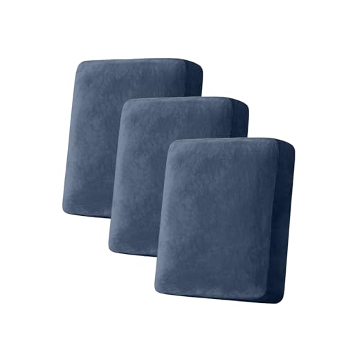 Image of Couch Cover Stretch Velvet Sofa Cushion Cover 3-Piece - Elastic Washable Slipcover for Seat /Backrest, Couch Seat Covers for Sofas (Berlin Blue)