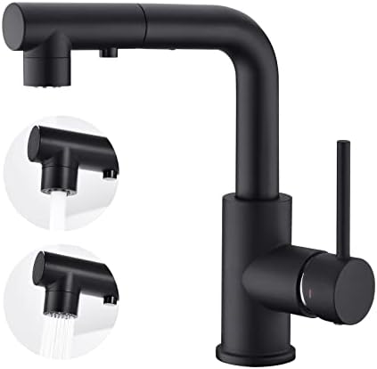 CREA Kitchen Tap with 3 Function Sprayer, Pull Out Kitchen Mixer Tap, 360° Swivel Kitchen Sink Tap, Single Handle Sink Tap for Bathroom or Kitchen, Matt Black
