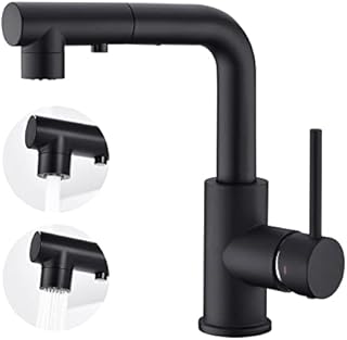 CREA Kitchen Tap with 3 Function Sprayer, Pull Out Kitchen Mixer Tap, 360° Swivel Kitchen Sink Tap, Single Handle Sink Tap for Bathroom or Kitchen, Matt Black