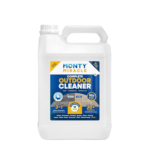 Monty Miracle® Outdoor Cleaner, 2 Litre. Clean & Rejuvenate your Patio, Decking, Fencing, Paths, Driveway, Render & More - Results in 6-10 Minutes! Slip free, Pet & Child Safe after Rinsing. (2L) option