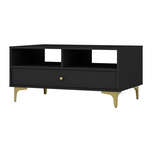 Masseno Countisch Torino, Graphitschwarz, 100,2x48,5x48,5cm, Rechteckig Beistelltisch, 1 Schublade, Modern Wohnzimmertisch für Couch aus Laminierte Spanplatte