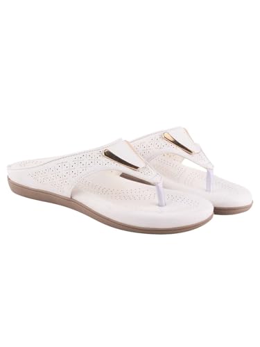 Image of Shoetopia Women's Flat Sandals - Comfortable Slip-On Toe Ring Design with Cut-Out Detailing Ladies Stylish Perforated Upper for Casual Footwear