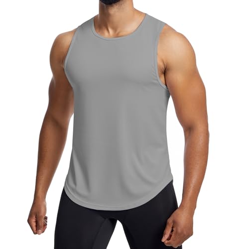 Image of Towintec Men’s Mesh Workout Tank Tops Muscle Sleeveless Fitness Running Tee Shirts Summer Dry Fit Gym Training T-Shirt Athletic Moisture Wicking Clothes Gray