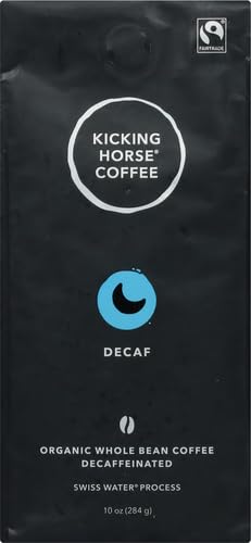 Kicking Horse Coffee, Decaf, Swiss Water Process, Dark Roast, Whole Bean, 10 Oz - Certified Organic, Fairtrade, Kosher Coffee