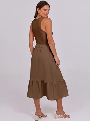 Image of ANRABESS Women Midi Dresses 2026 Summer Casual Sleeveless Sundress High Neck Tank Top Racerback Flowy Beach Dress ＆ Pockets