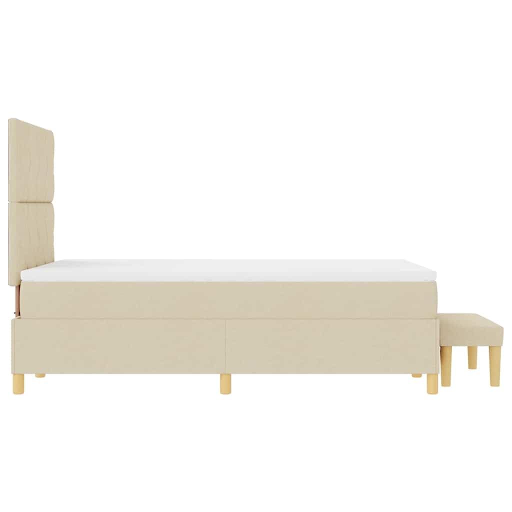 Cama con somier con colchón color crema de 120 x 200 cm, estructura moderna con colchón de espuma, cabecero de poliéster y banco práctico, comodidad media para un descanso