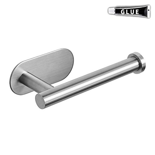 BESy Self Adhesive Toilet Paper Holder Bathroom Paper Toilet Roll Holder Hanger, SUS 304 Stainless Steel, Wall Mount with 3M Tape and Glue Stick, Brushed Nickel Finish