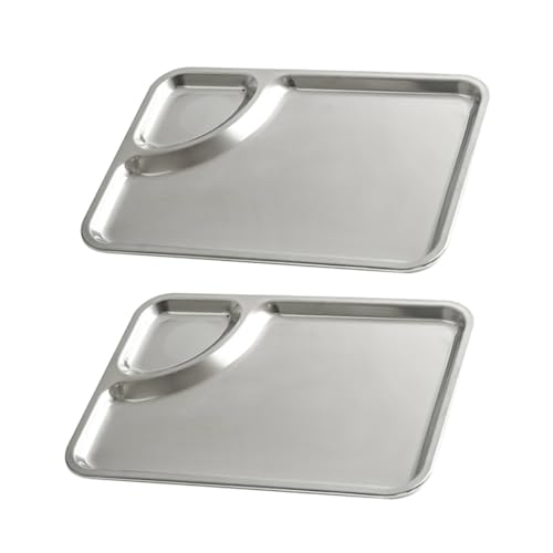 MOLUCKFU 2pcs French Fries Chicken Plate Sushi Dipping Bowl Snack Trays Portion Control Bowls Chips and Salsa Plate Kitchen Accessory Appetizer Tray Silver Stainless Steel