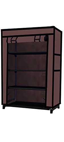 Image of Multi Utility 4 Layer Shelf Collapsible Metal Pipes with Non-Woven 100GSM Fabric Cover for Shoe /Cloth /Toy /Books Rack (Brown, Metal)
