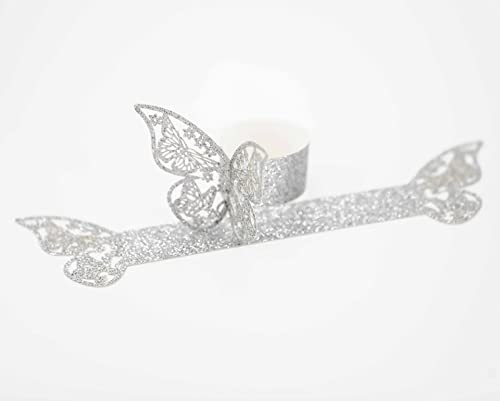 100 Pcs Napkin Rings Butterfly Shape Frosted Paper Napkin Holder For Weddings Party Serviette Table Decoration Restaurant (Silver) #TOP3