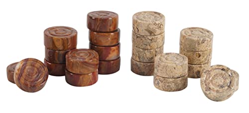 Radicaln Marble Red & Coral Big Board Games Complete Checker Figures - Suitable For 15 Inches Checkers Board - Antique 32 Checker Pieces Set - Completely Marble Handmade Non-Wooden Draughts #TOP1