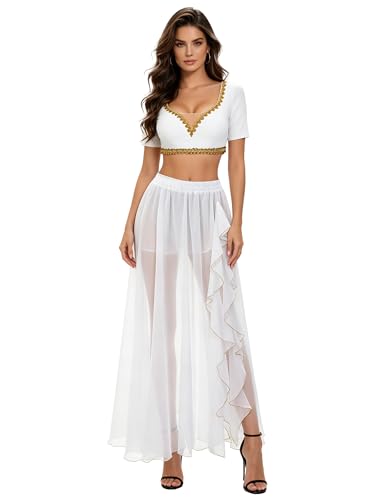 Ensemble deux pièces crop top et jupe de danse du ventre mesh fendue samba