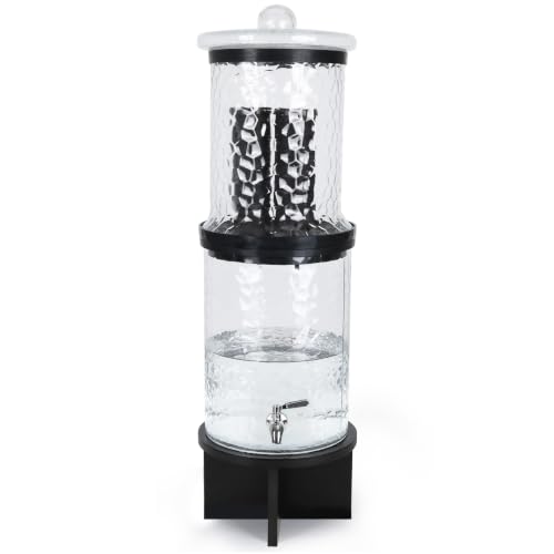 3 Gallon All Glass Gravity-Fed Water Purifier Countertop Water Filtration System with Wooden Stand for Home Emergency & Outdoor Survival