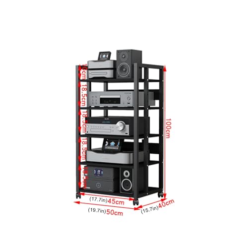 Soporte de audio y video con ruedas y 5 niveles de madera para amplificador 2