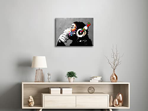 Wieco Art Monkey With Headphones Banksy Dj Chimp Pop Art Cool Ape Abstract Canvas Prints Wall Art Paintings For Living Room Bedroom Home Decorations Stretched Artwork For Office Decor thumb #3