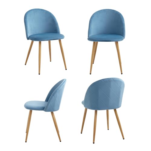 JZGORC Lot de 4 Chaises de Salle à Manger en Velours Doux - Chaise de Cuisine Moderne Avec Pieds en Métal et Coussin de Protection Réglable - Bleu