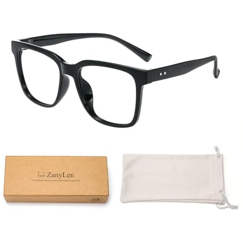 ZanyLen Oversized TR90 Blue Light Glasses For Woman, Computer/TV/Gaming for Women/Men Anti Glare/UV Protect/Square Black Eyeglasses Cover