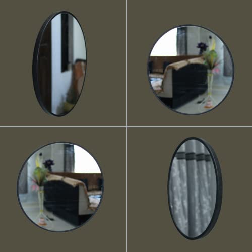 Image of Quality Glass Metal Frame Round Wall Mirror Royal Mirror Home Decorative Mirror Modern Mirror Living Room Mirror Wall Mirror Bathroom Mirror Size 30x30 inches Color Black MF 47