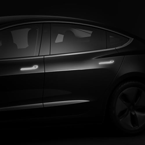 Image of IPG Compatible for Model 3 / Model Y /Juniper Door Handle Decal Sticker Wrap Kit (Set of 4) with Tesla Logo Personalize Your Tesla (Reflective Series - White)