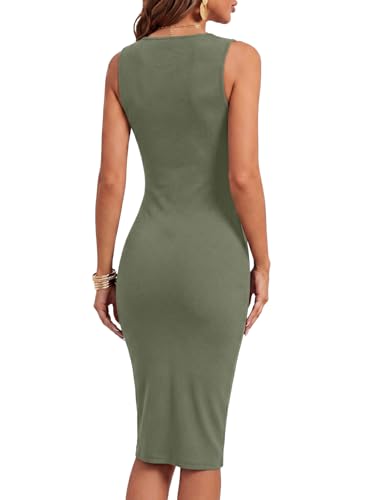 Image of LYANER Women's Summer Rib Knit Stretch Crewneck Sleeveless Bodycon Midi Dress