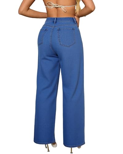 Women's High Waisted Wide Leg Jeans Y2K Boyfriend Baggy Rhinestone Denim Pants overlength Trouser3