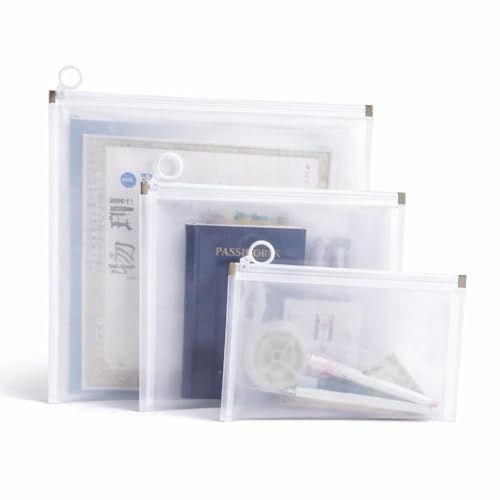 Image of Clear Zippered Pouches, Transparent Travel Document Organizer Bags, Transparent Presentation File Folder, Multipurpose Storage for Toiletry and Small Items, Set of 3