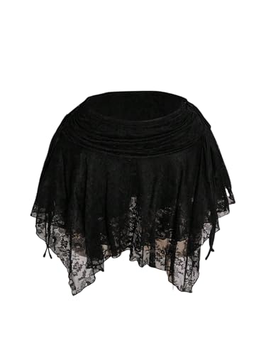 Verdusa Women's Plus Size Y2K Floral Lace Layered Ruffle Skirt Ruched Drawstring Party Club Mini Skirts